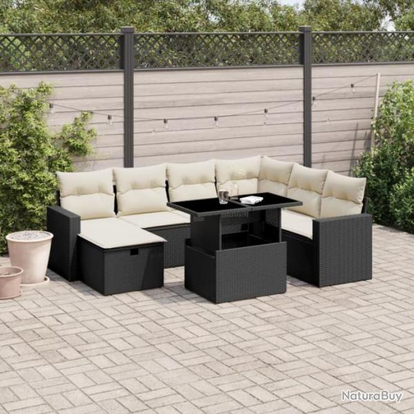 Salon de jardin 8 pcs avec coussins noir rsine tresse