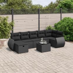 Salon de jardin 8 pcs avec coussins noir résine tressée