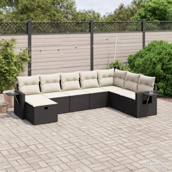 Salon de jardin 8 pcs avec coussins noir rsine tresse