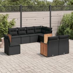 Salon de jardin 8 pcs avec coussins noir résine tressée