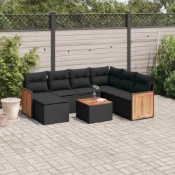 Salon de jardin 8 pcs avec coussins noir résine tressée