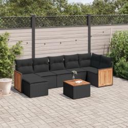 Salon de jardin 8 pcs avec coussins noir résine tressée