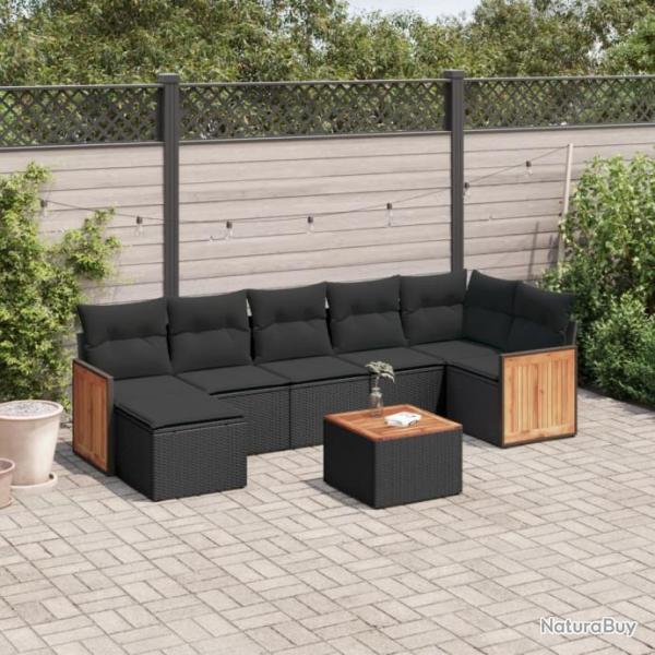 Salon de jardin 8 pcs avec coussins noir rsine tresse