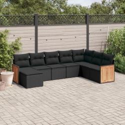 Salon de jardin 8 pcs avec coussins noir résine tressée