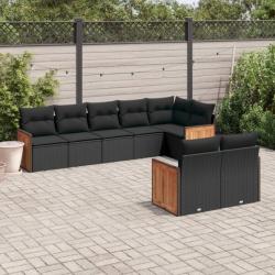 Salon de jardin 8 pcs avec coussins noir résine tressée