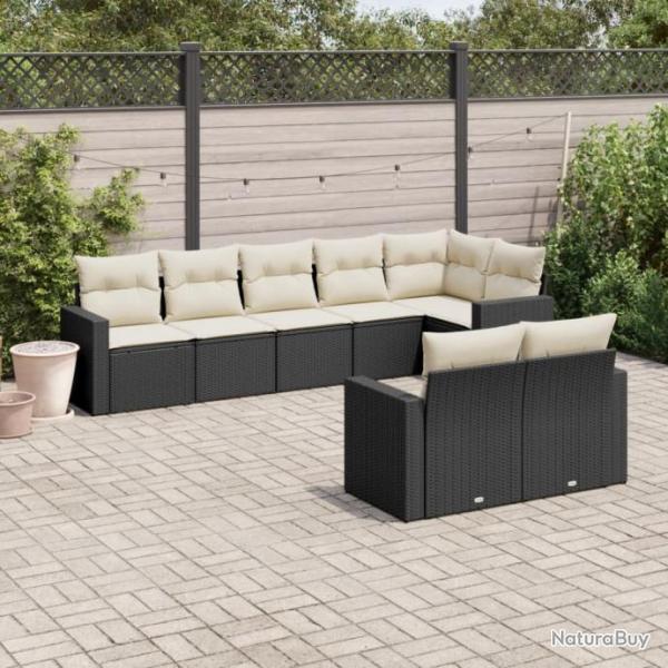 Salon de jardin 8 pcs avec coussins noir rsine tresse