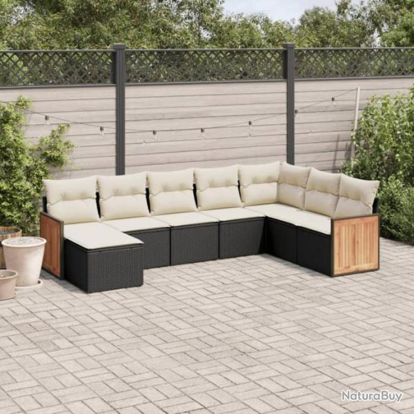 Salon de jardin 8 pcs avec coussins noir rsine tresse