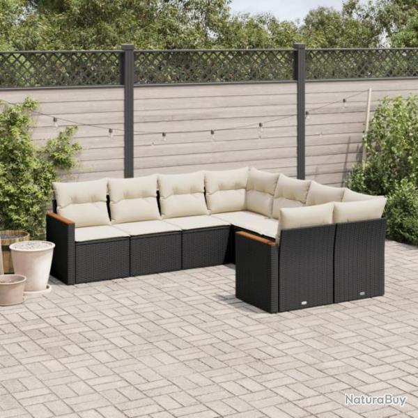 Salon de jardin 8 pcs avec coussins noir rsine tresse