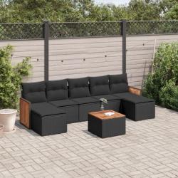 Salon de jardin 8 pcs avec coussins noir résine tressée