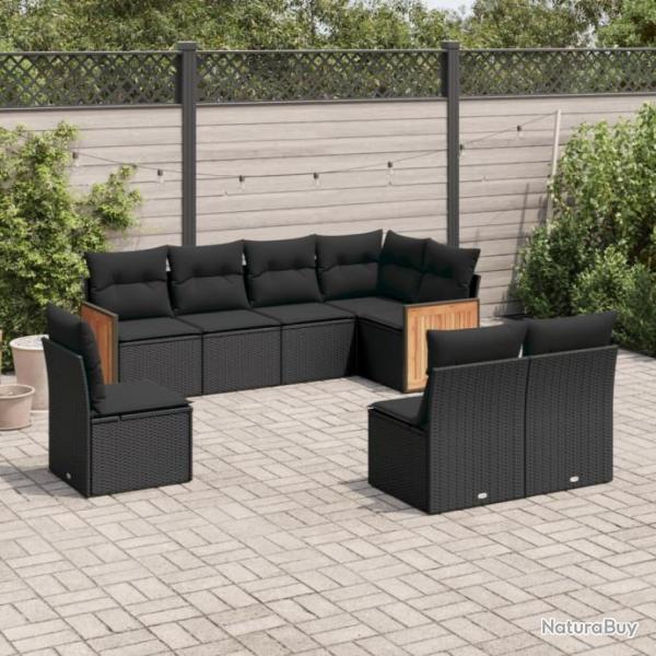 Salon de jardin 8 pcs avec coussins noir rsine tresse