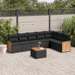 Salon de jardin 8 pcs avec coussins noir résine tressée