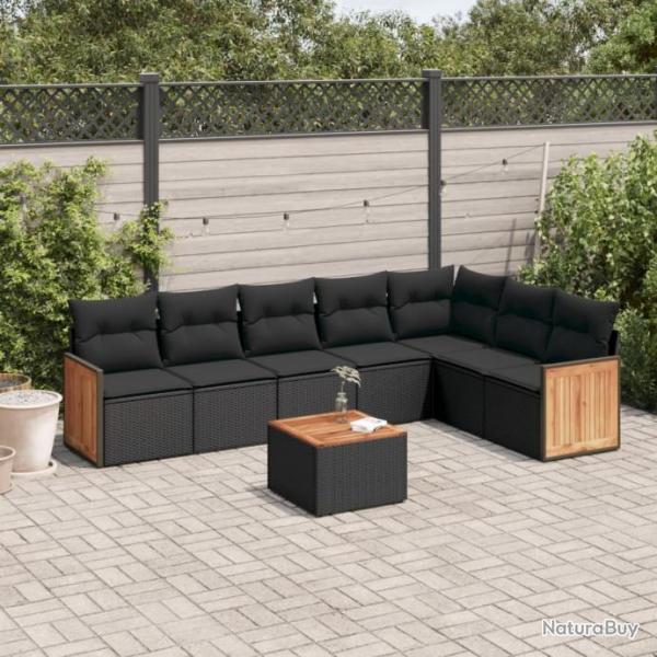 Salon de jardin 8 pcs avec coussins noir rsine tresse