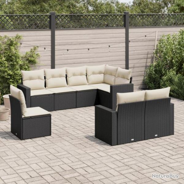 Salon de jardin 8 pcs avec coussins noir rsine tresse