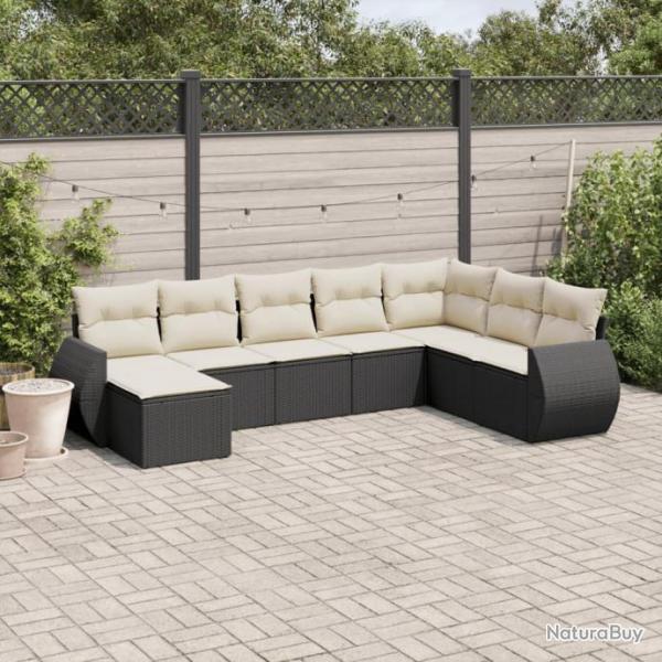 Salon de jardin 8 pcs avec coussins noir rsine tresse