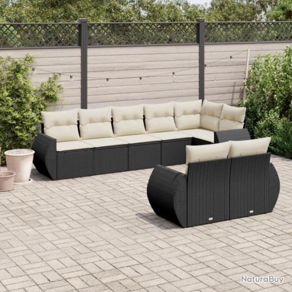 Salon de jardin 8 pcs avec coussins noir rsine tresse