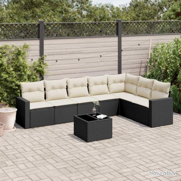 Salon de jardin 8 pcs avec coussins noir rsine tresse