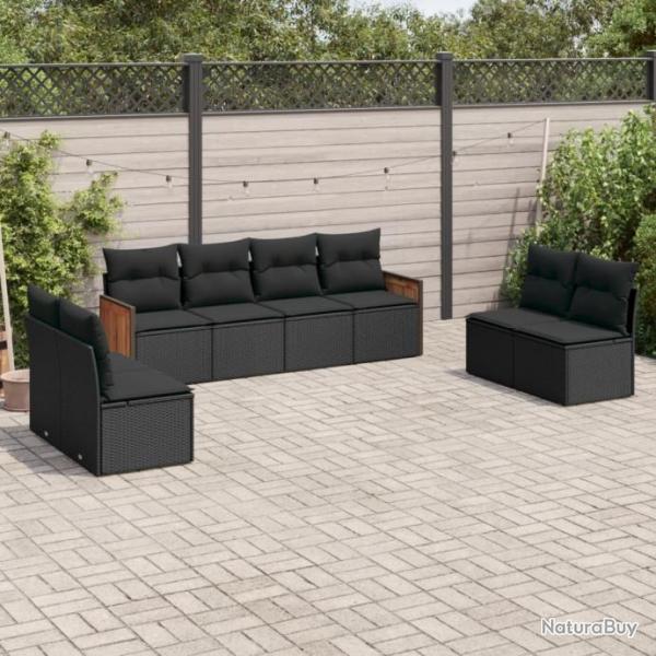 Salon de jardin 8 pcs avec coussins noir rsine tresse