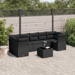 Salon de jardin 8 pcs avec coussins noir résine tressée