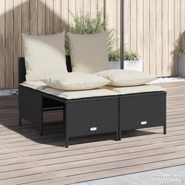 Salon de jardin 4 pcs avec coussins noir rsine tresse