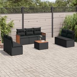 Salon de jardin 8 pcs avec coussins noir résine tressée