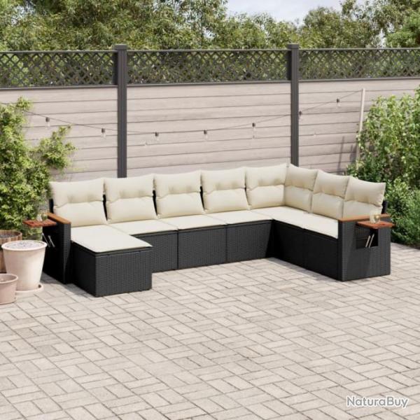 Salon de jardin 8 pcs avec coussins noir rsine tresse