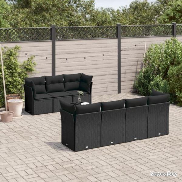 Salon de jardin 8 pcs avec coussins noir rsine tresse