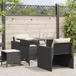 Salon de jardin 4 pcs avec coussins noir résine tressée