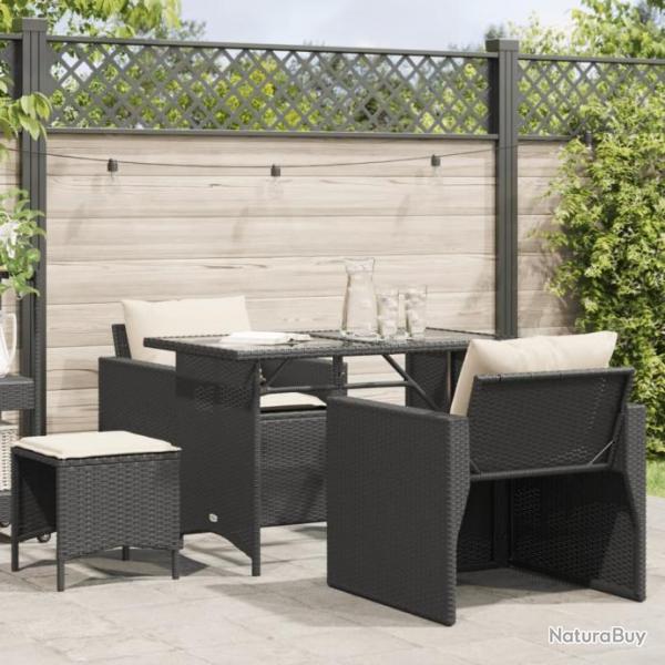 Salon de jardin 4 pcs avec coussins noir rsine tresse