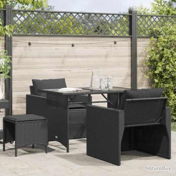 Salon de jardin 4 pcs avec coussins noir rsine tresse