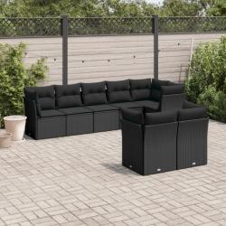 Salon de jardin 8 pcs avec coussins noir résine tressée