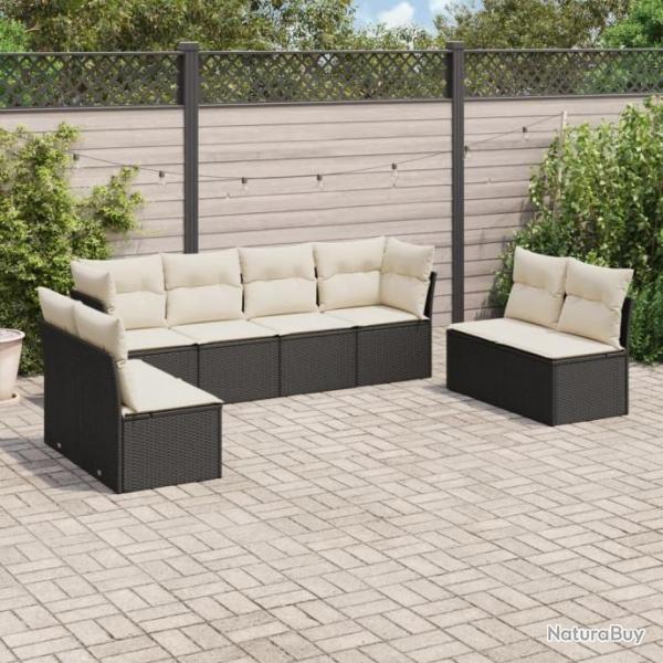 Salon de jardin 8 pcs avec coussins noir rsine tresse