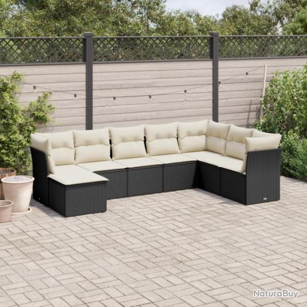 Salon de jardin 8 pcs avec coussins noir rsine tresse