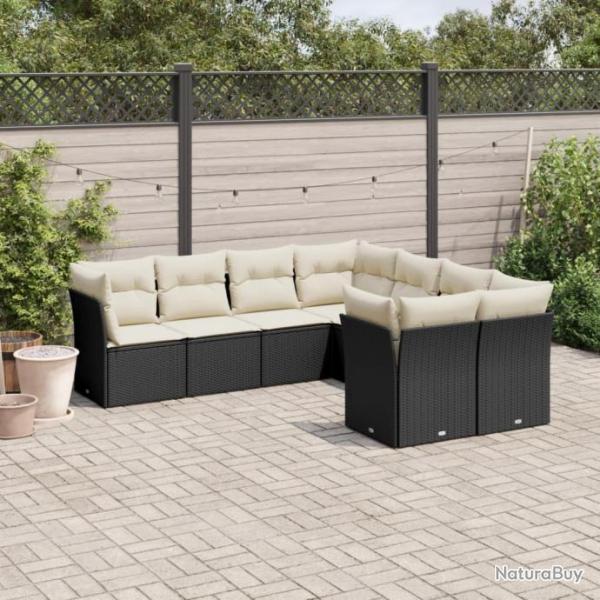 Salon de jardin 8 pcs avec coussins noir rsine tresse