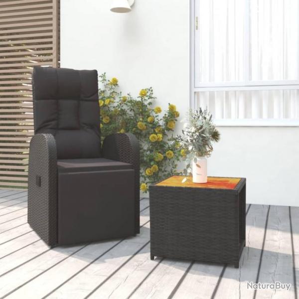 Ensemble de salon de jardin 2 pcs noir poly rotin et acacia