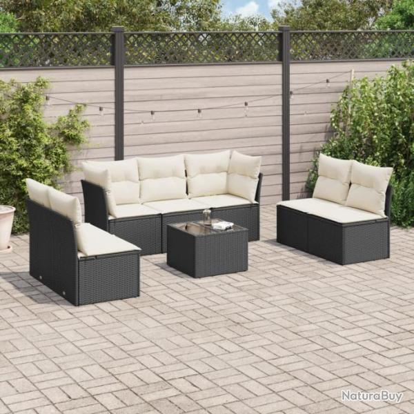 Salon de jardin 8 pcs avec coussins noir rsine tresse