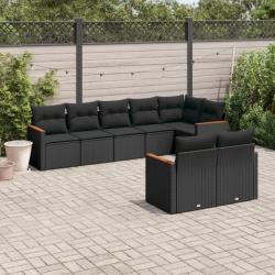 Salon de jardin 8 pcs avec coussins noir résine tressée