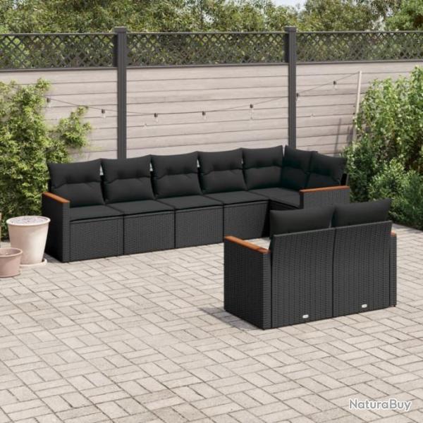 Salon de jardin 8 pcs avec coussins noir rsine tresse