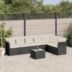 Salon de jardin 8 pcs avec coussins noir résine tressée