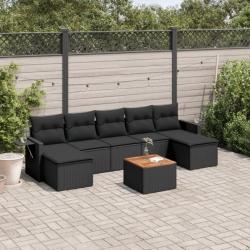 Salon de jardin 8 pcs avec coussins noir résine tressée