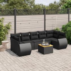 Salon de jardin 8 pcs avec coussins noir résine tressée