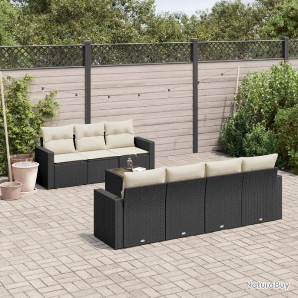 Salon de jardin 8 pcs avec coussins noir rsine tresse