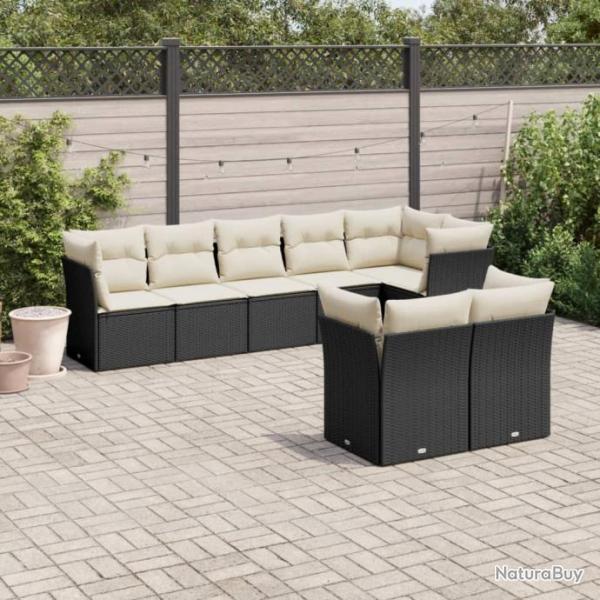 Salon de jardin 8 pcs avec coussins noir rsine tresse