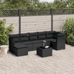 Salon de jardin 8 pcs avec coussins noir résine tressée