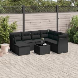 Salon de jardin 8 pcs avec coussins noir résine tressée