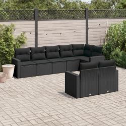 Salon de jardin 8 pcs avec coussins noir résine tressée