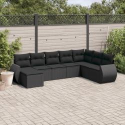 Salon de jardin 8 pcs avec coussins noir résine tressée