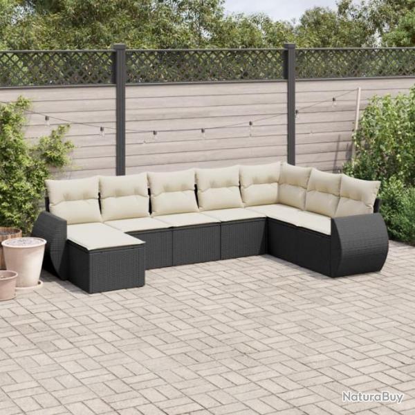 Salon de jardin 8 pcs avec coussins noir rsine tresse