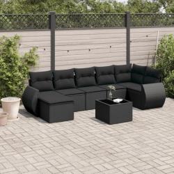 Salon de jardin 8 pcs avec coussins noir résine tressée