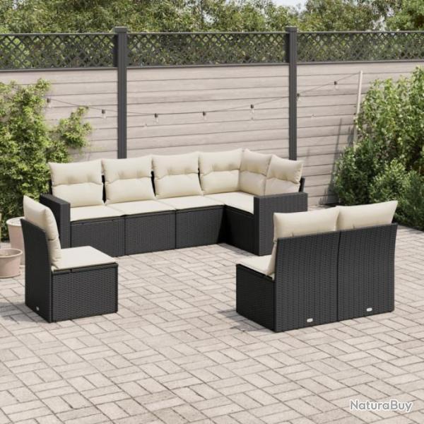 Salon de jardin 8 pcs avec coussins noir rsine tresse