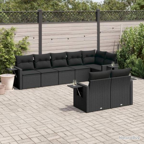 Salon de jardin 8 pcs avec coussins noir rsine tresse